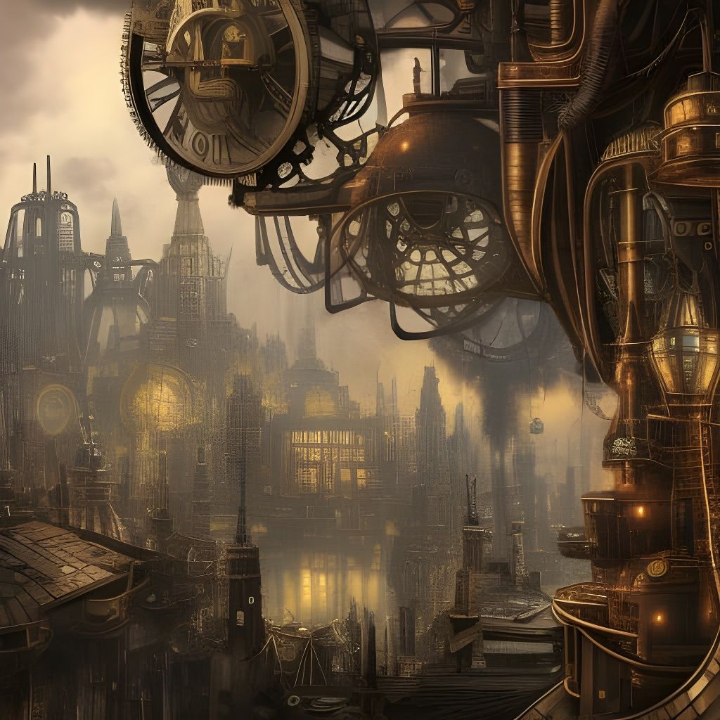Detailed Steampunk City Digital Illustration in 8K