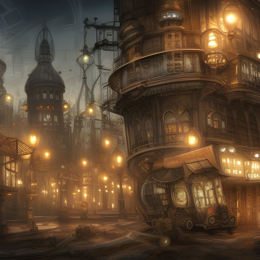 Detailed Steampunk City Digital Illustration