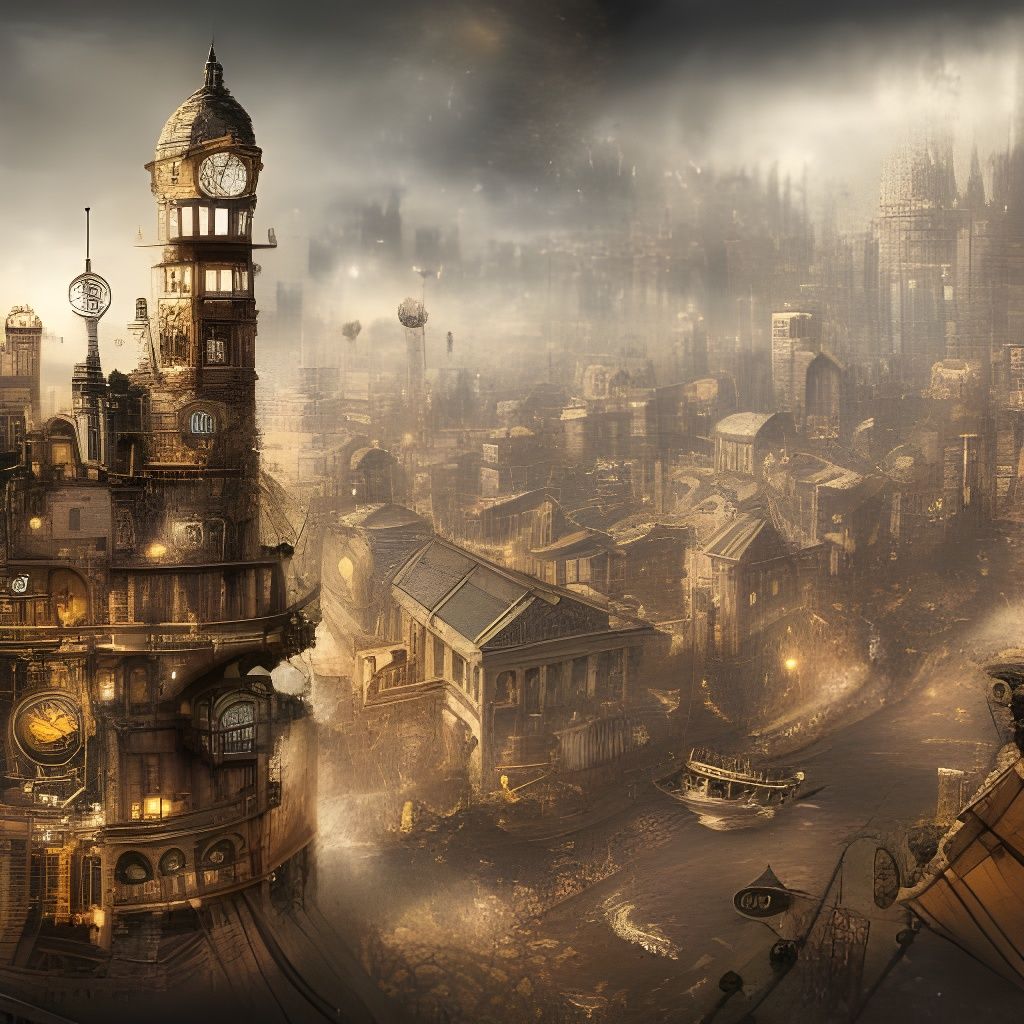 Detailed Steampunk City Digital Illustration in 8K