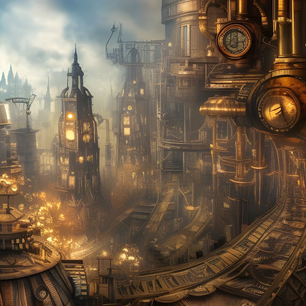 Detailed Steampunk City Digital Illustration in 8K