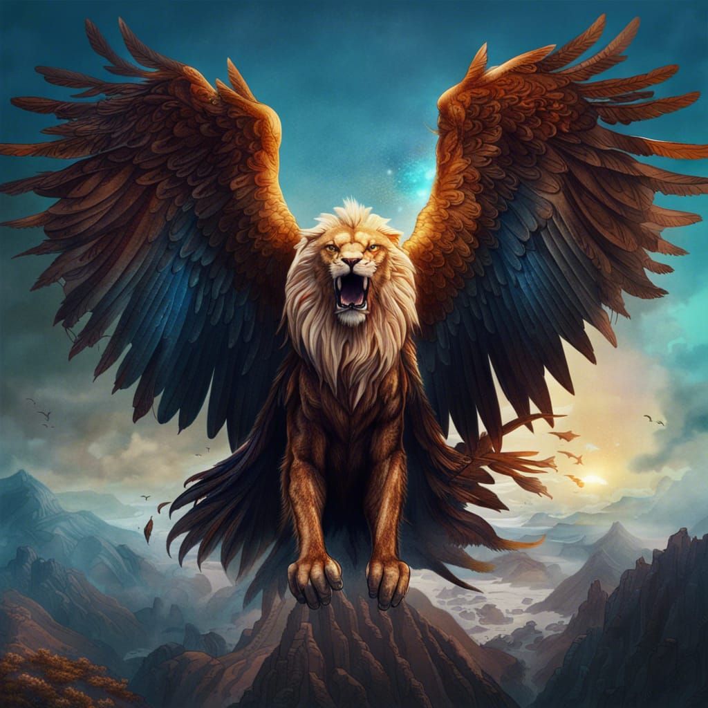 Griffin Selfie: Mythical Eagle-Lion Creature in Flight