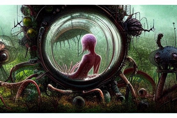 Alien World Cross-Section in Egg: Surreal 3D Art