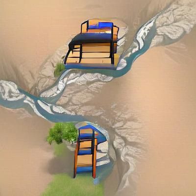 Bunk Beds on Riverbank in Surreal Scene