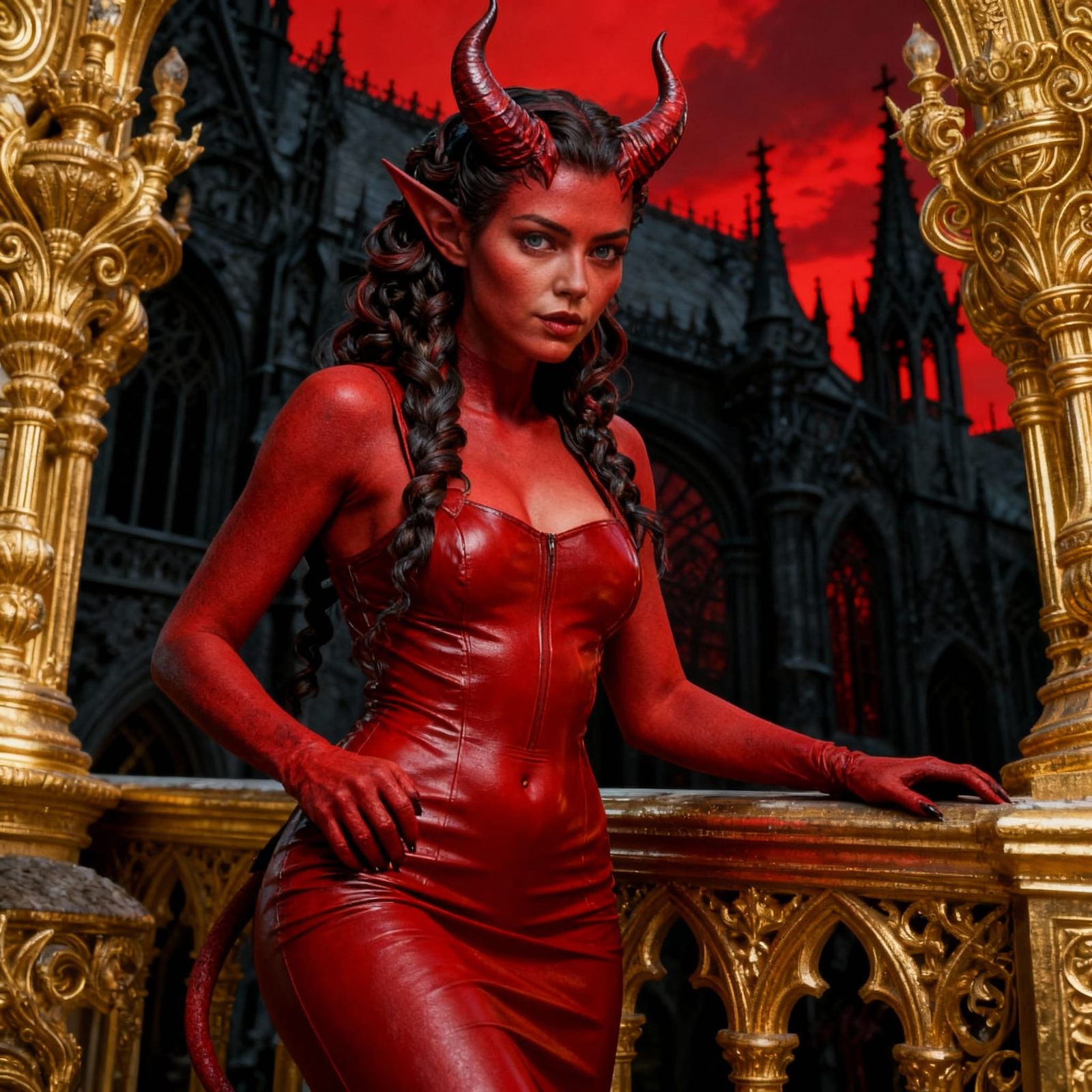 Hyperrealistic Devil Woman in Tight Dress