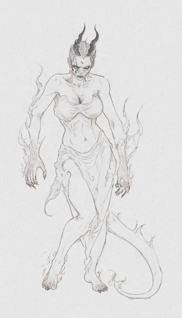 Tattooed Hell Demon in Fiery Underworld