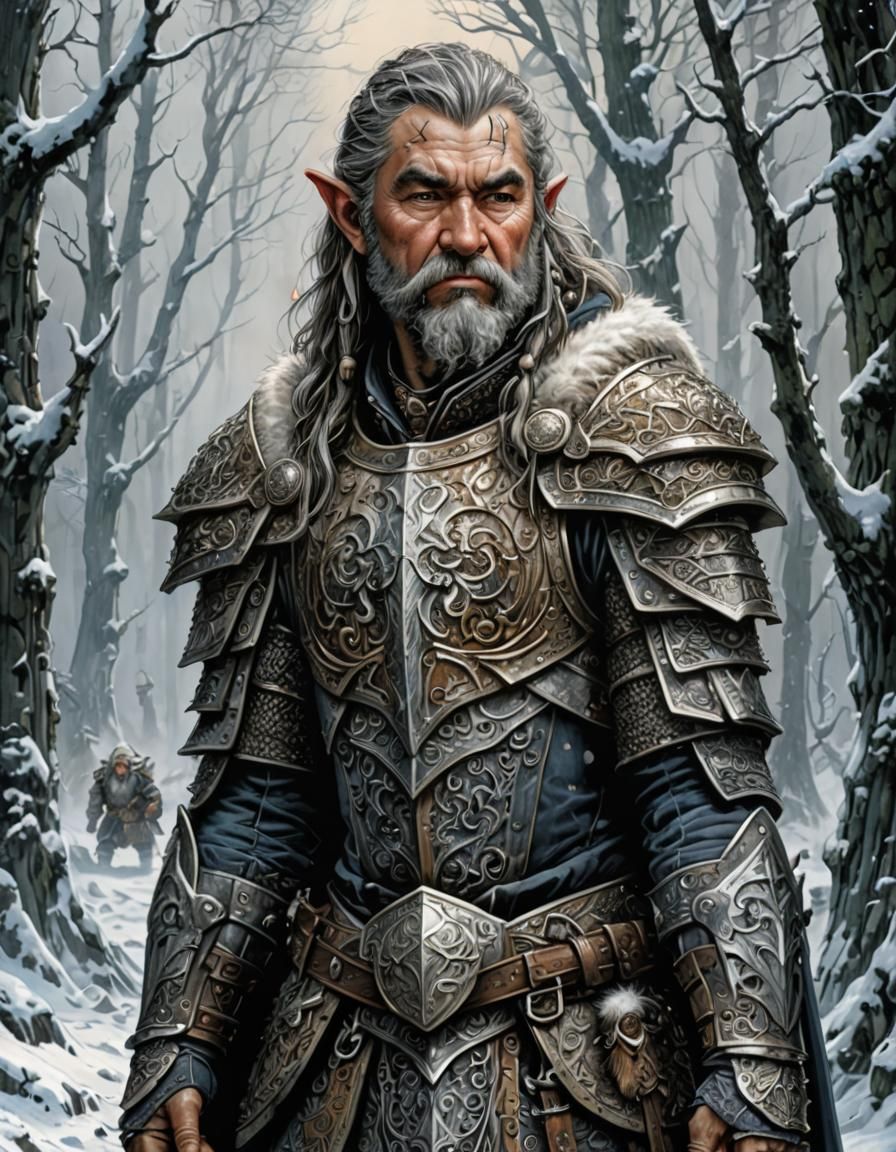 Arctic Dwarf in Frozen Landscape