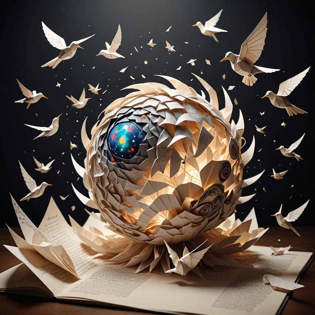 Cosmic Paper Landscape with Origami Galaxies and Paper Brain