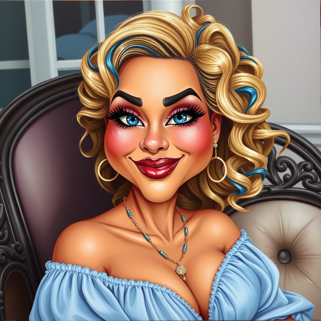 Realistic Cartoon Portrait of a Puerto Rican Woman in Acryli...