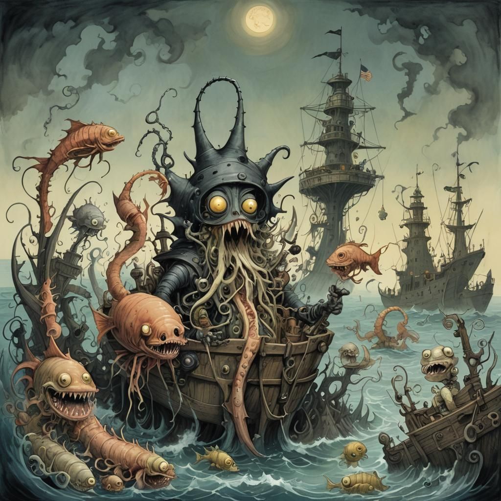 Deep-Fried Marine Worm in Dark Surrealist Style