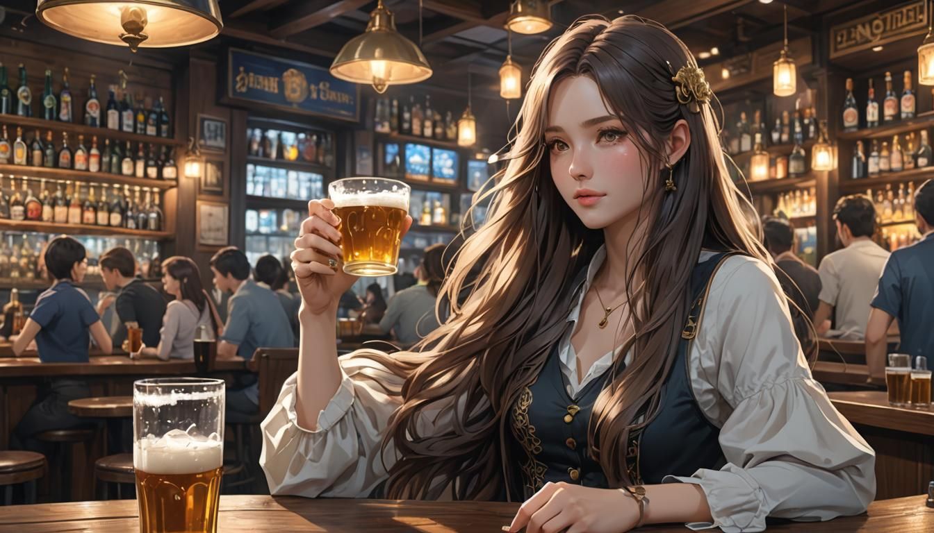Beautiful Woman in Bar: 3D Anime Art