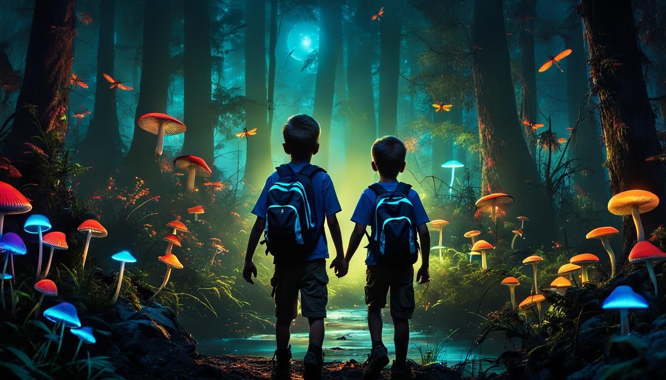 Bioluminescent Forest Adventure at Night