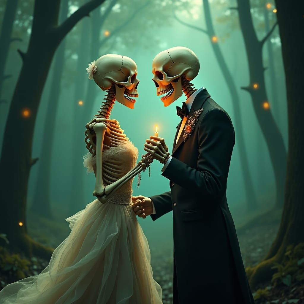 Skeletons Dancing in Forest: Undead Romance