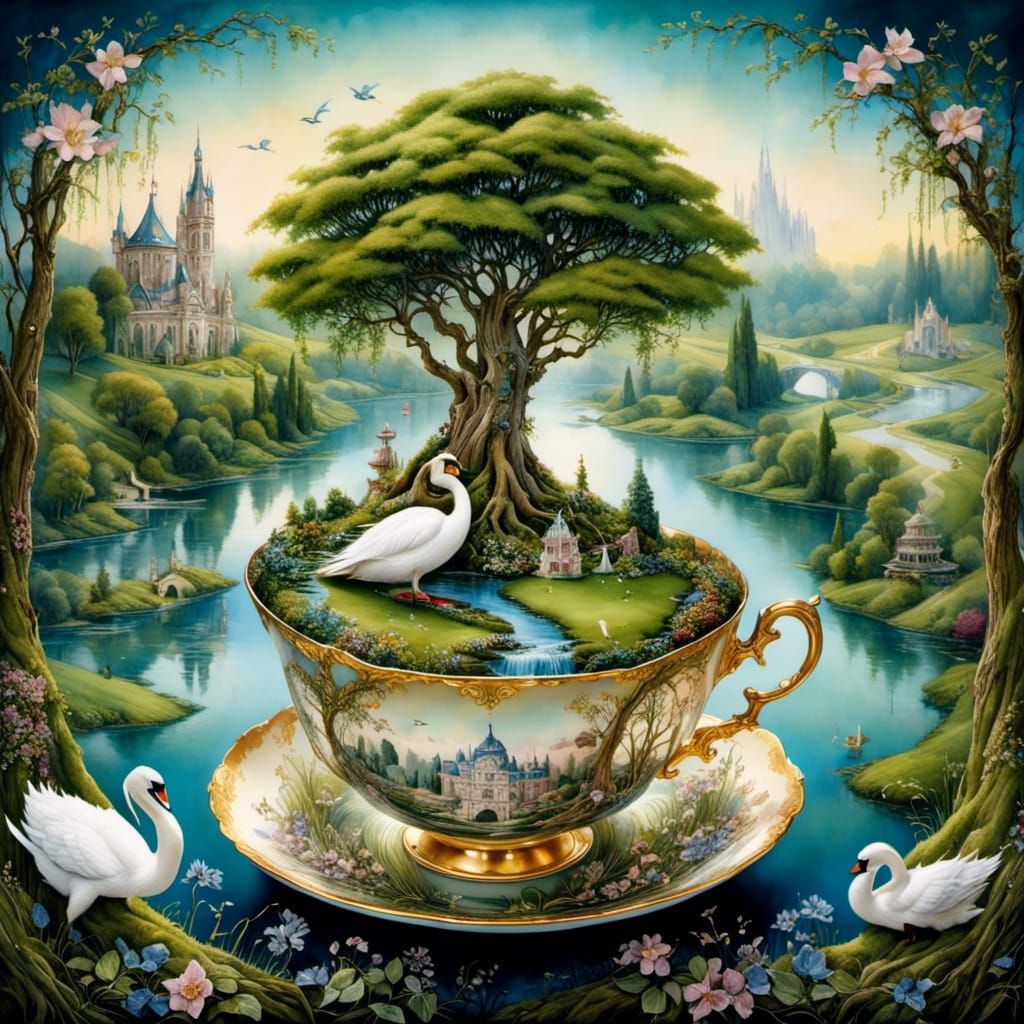 Fantastical Garden Inside Ornate Teacup