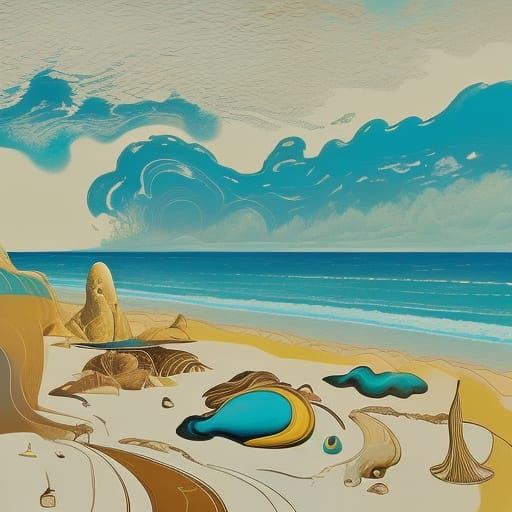 Impressionist Coastal Scene with Vibrant Shells