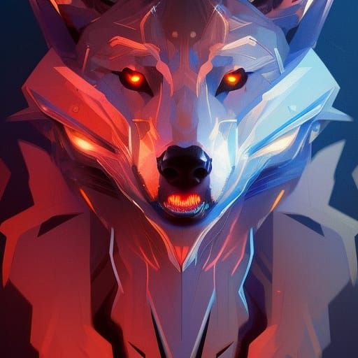 Cyber Wolf Portrait in Hyperdetailed Digital Art Style