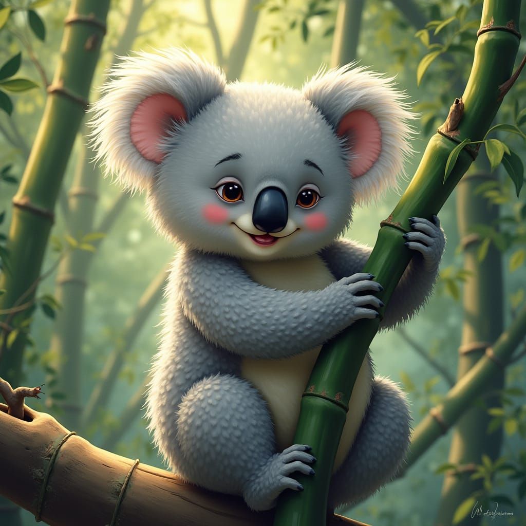 Koala Munching Bamboo in Beatrix Potter Style