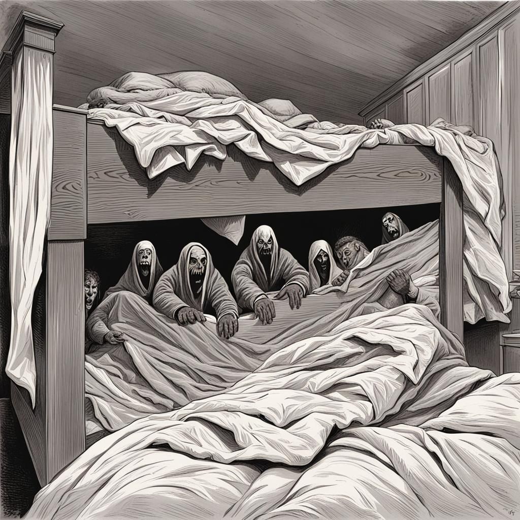 Sinister Bedtime Scene with Hidden Hands