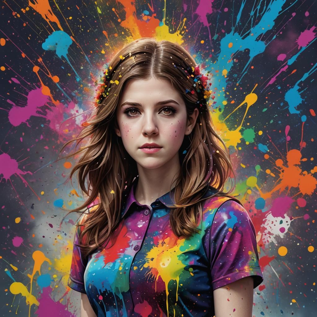 Anna Kendrick in Technicolor Ink Splatter Art