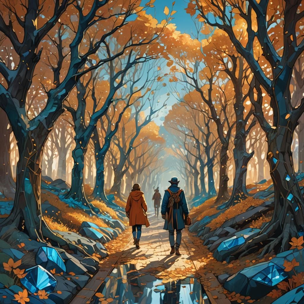 Mystical Forest Walker with Gold Leaf Accents