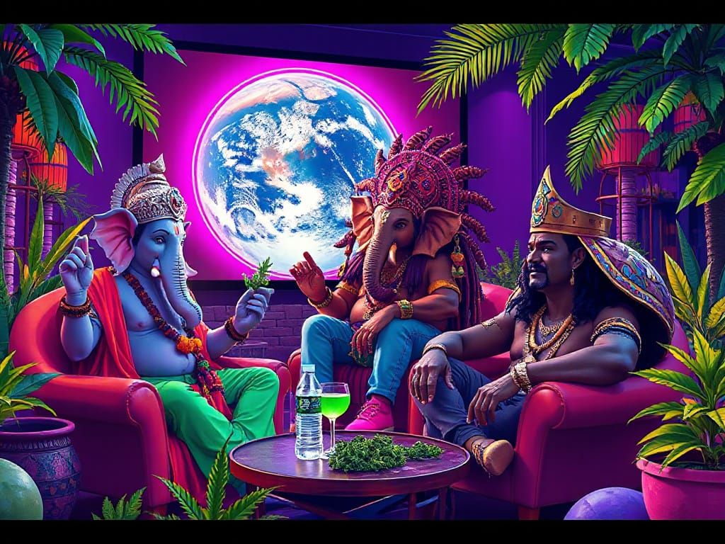 Ganesh, Quetzalcoatl, and Horus in Psychedelic Art