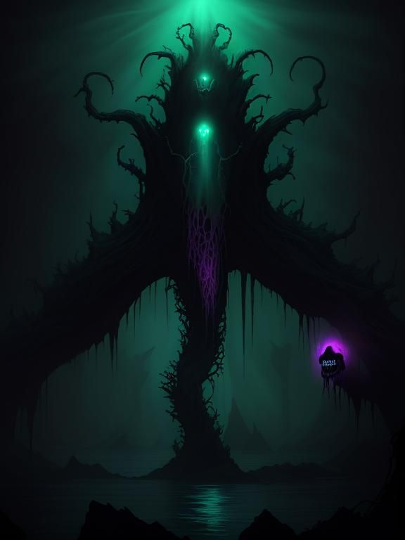 Bioluminescent Horror from the Deep, in Surreal Style