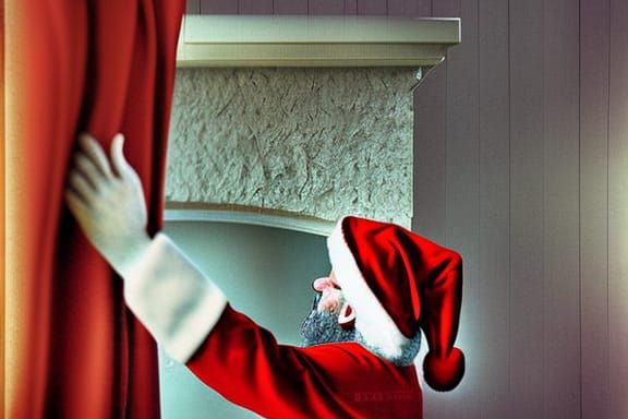 Santa Claus Descends Chimney: Realistic 35mm Photo