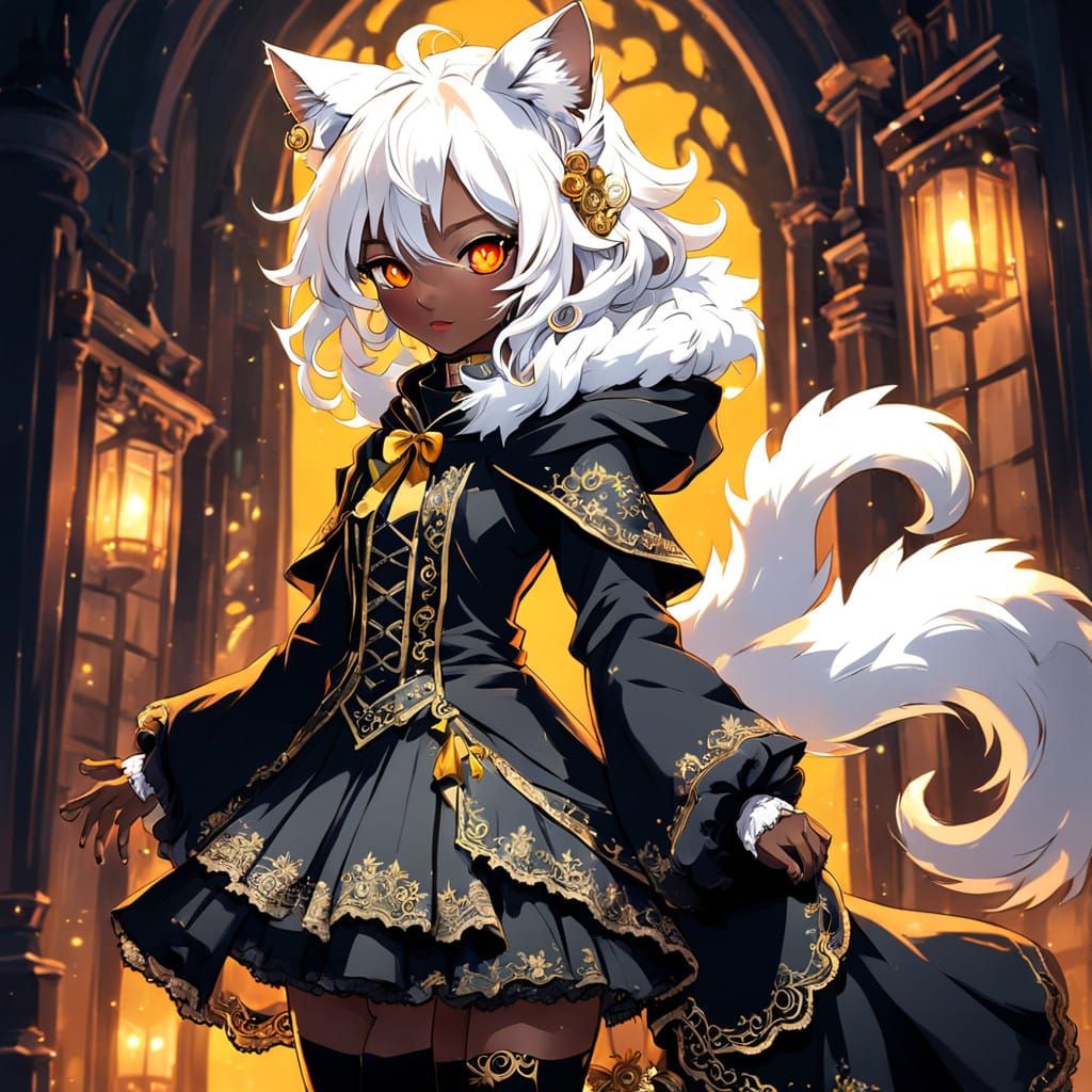 Calm Victorian Catgirl in Elegant, Cel-Shaded Art