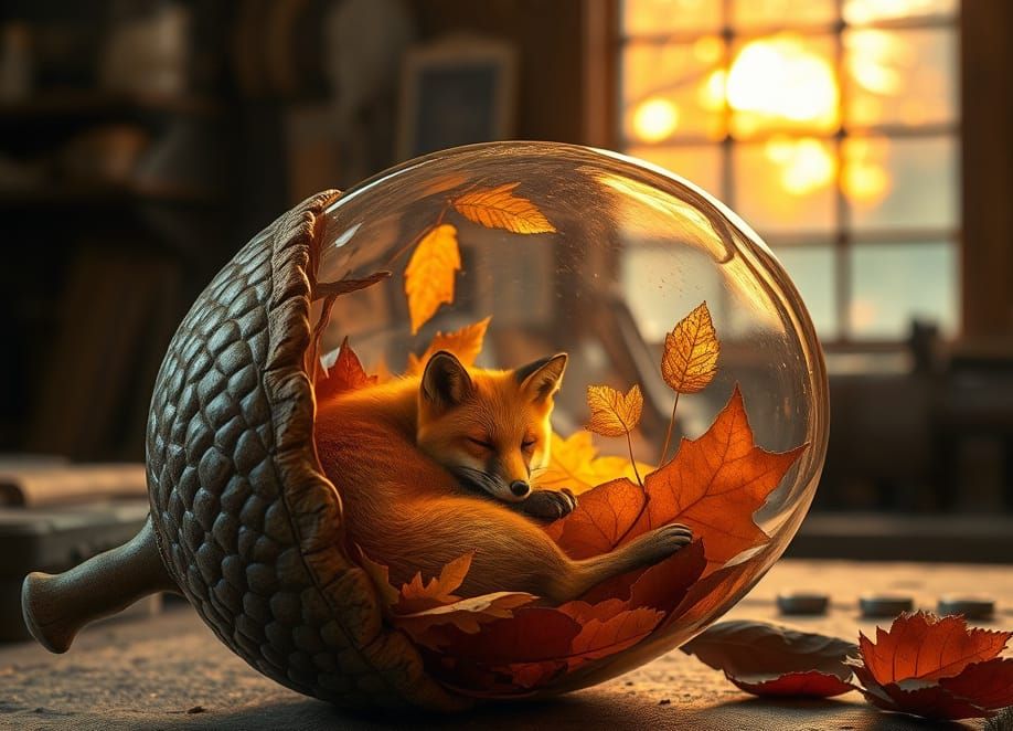 Sunset Autumn Forest in Acorn Glass