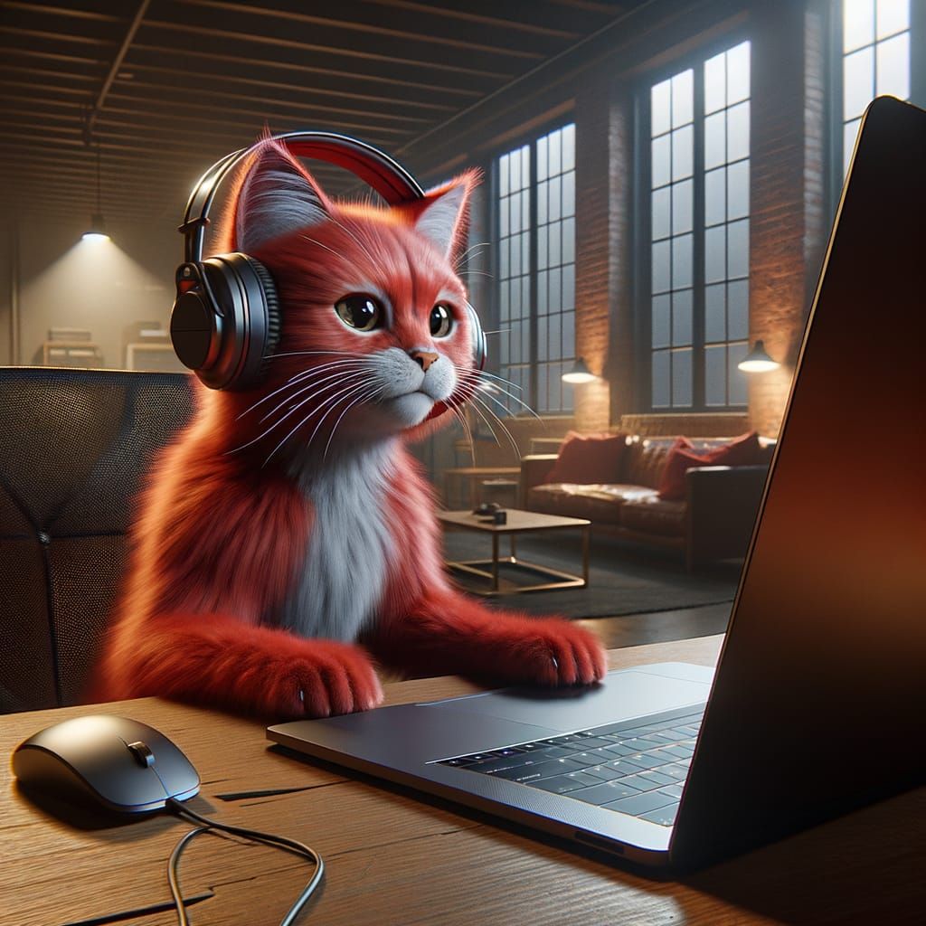 Red Cat Disgruntled with Laptop in Loft