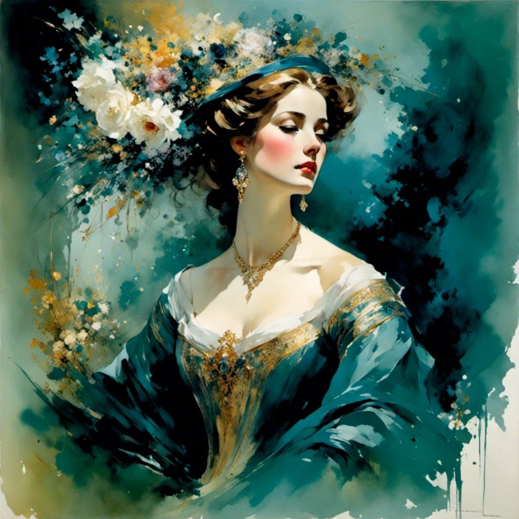 Elegant Lady Portrait in Watercolor Style