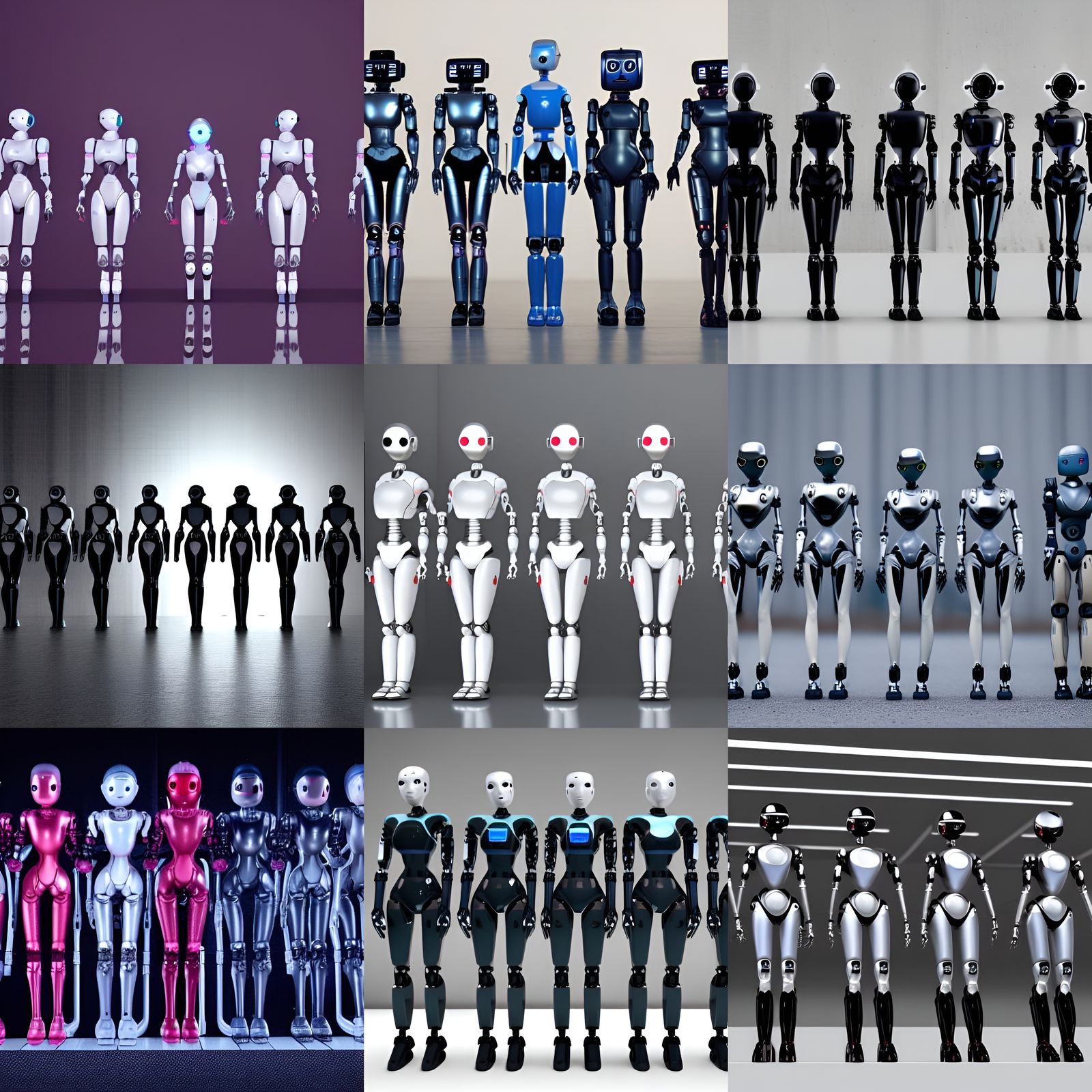 Blade Runner Style: Five Female Robots Lined Up