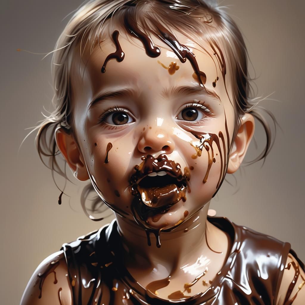 Cute Baby Girl Eating Chocolate: Concept Art Portrait