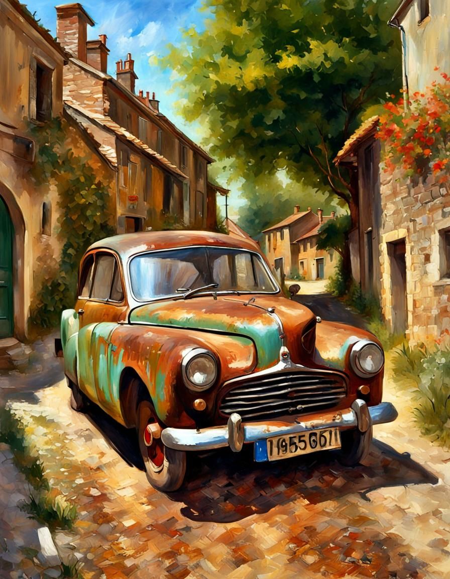 Rustic Italian Car in Oil Painting Style