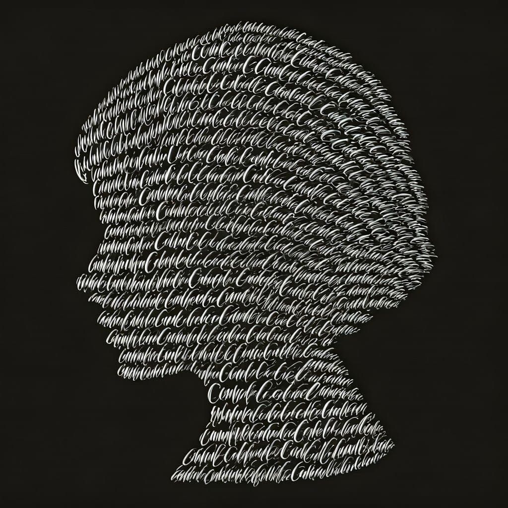 Calligraphic Silhouette: Woman's Head Made of Words
