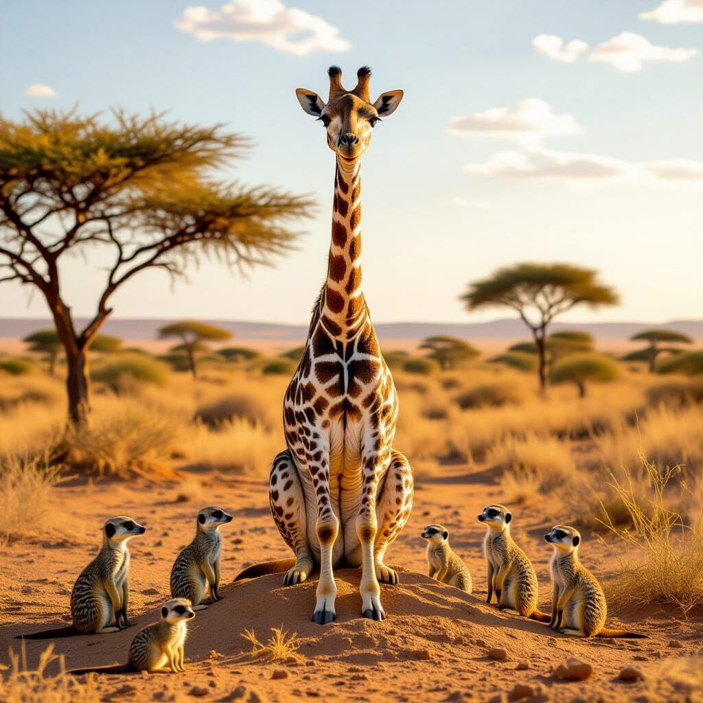 Giraffe-Necked Meerkat Sentinel in African Wildlife Art