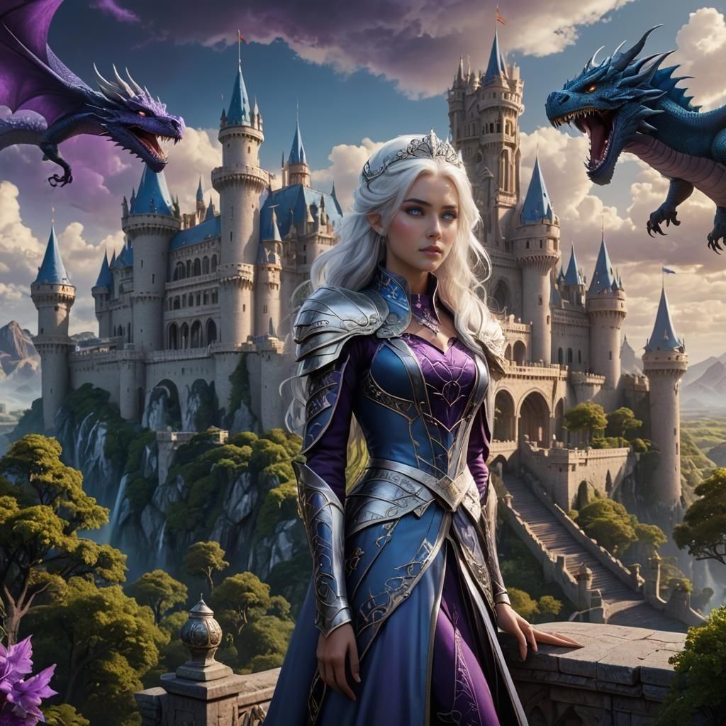 Fantasy Landscape with Dragons and Royal Couple