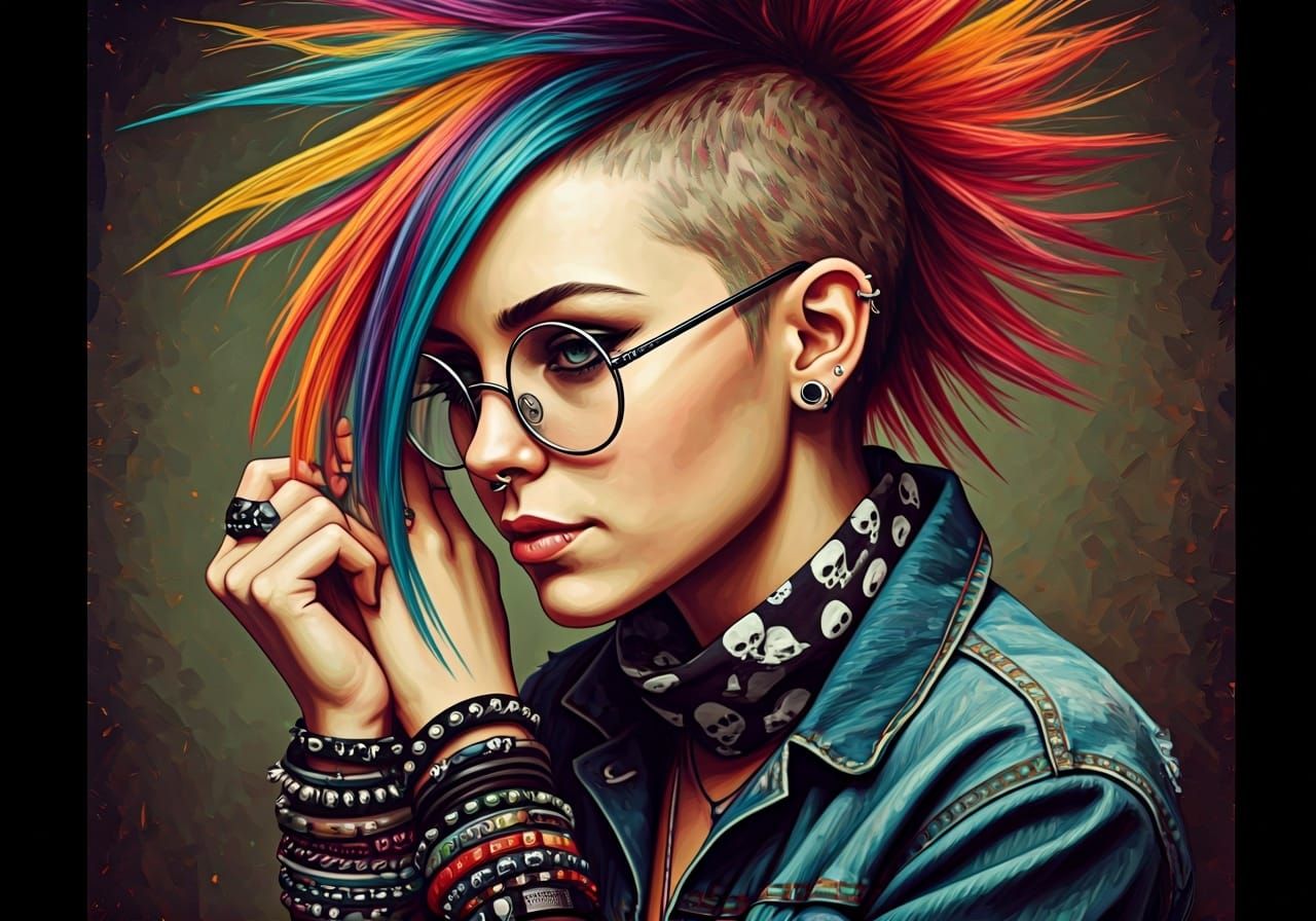 Punk Portrait with Colorful Mohawk and Denim Jacket