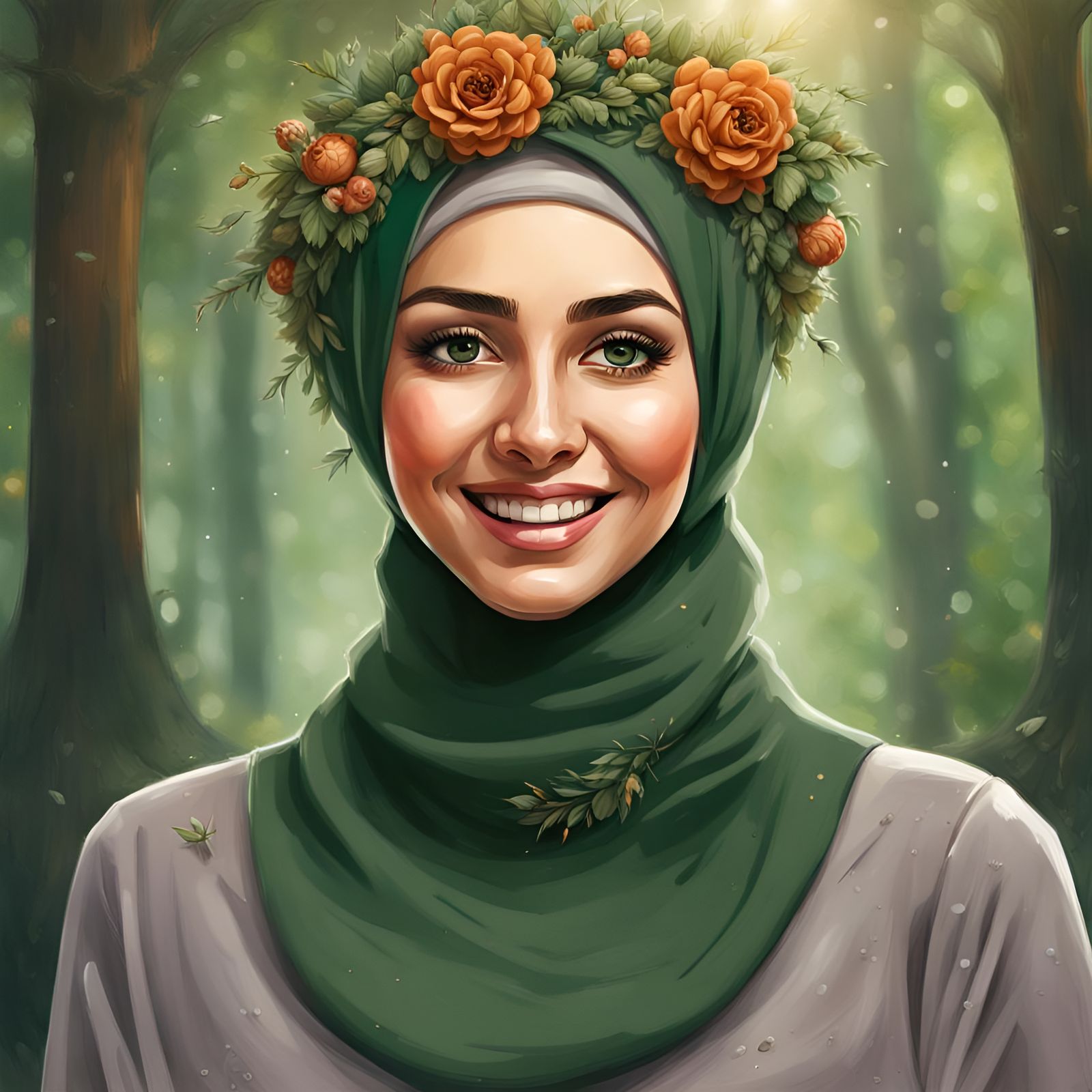 Beautiful Hijabi Girl with Flower Wreath Portrait