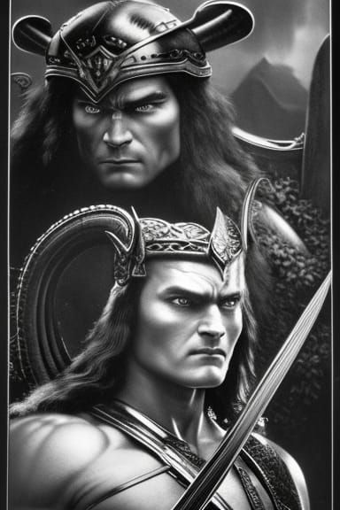 Conan the Barbarian: Detailed Engraving in Dark Fantasy Styl...
