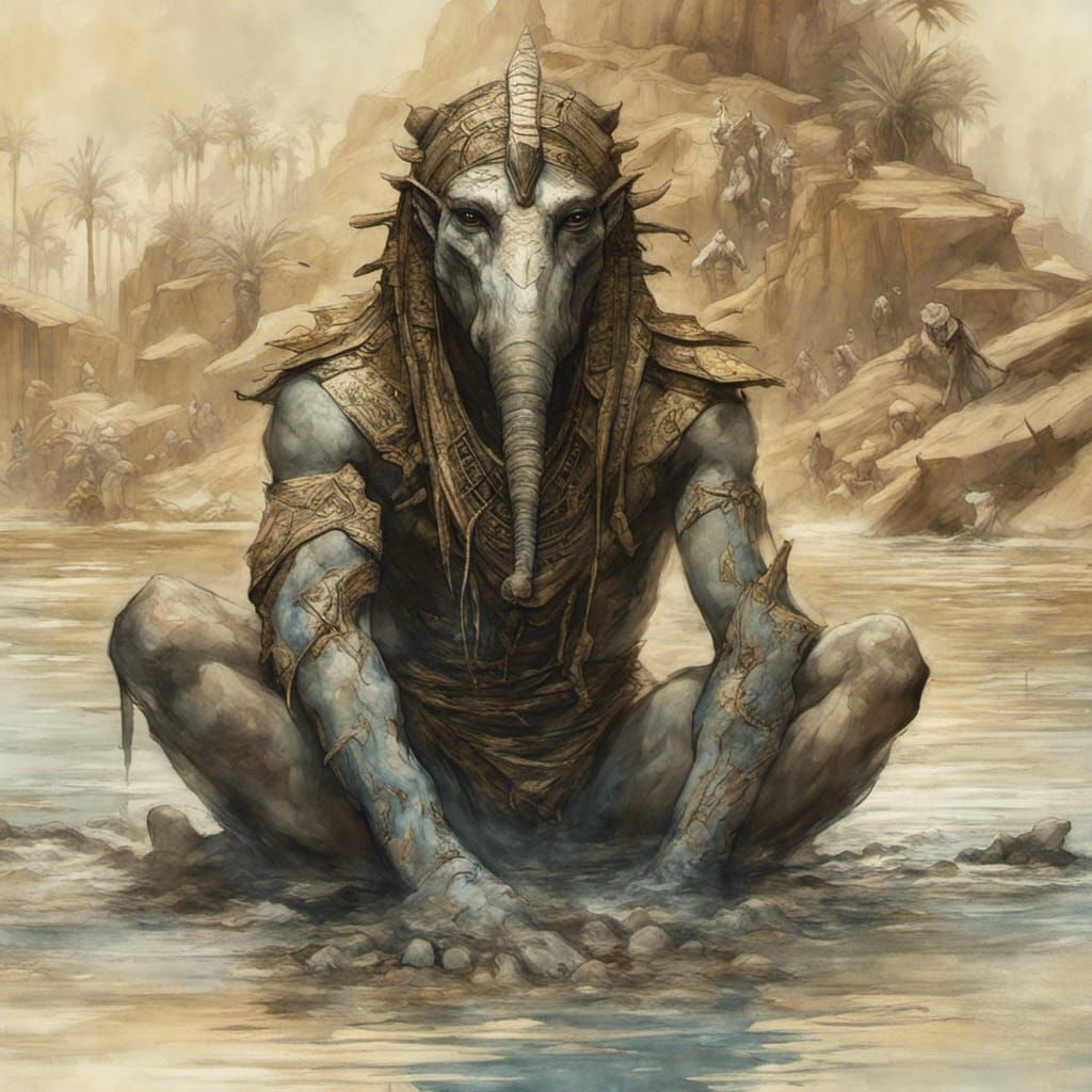 Sobek Bathes in Nile: Surreal Vexel Art