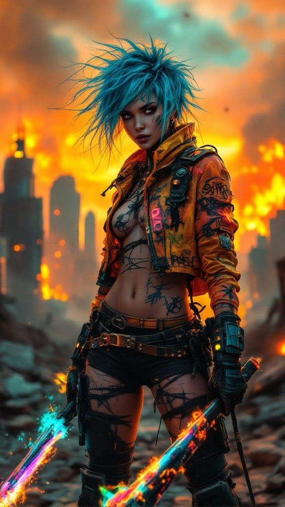 Cyberpunk Goddess Amidst Ruins