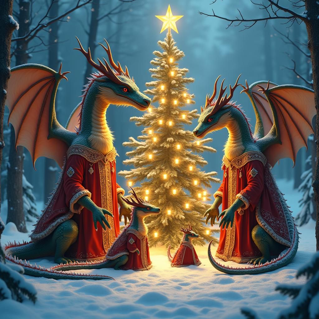 Dragon Family Celebrates Christmas in Winter Wonderland