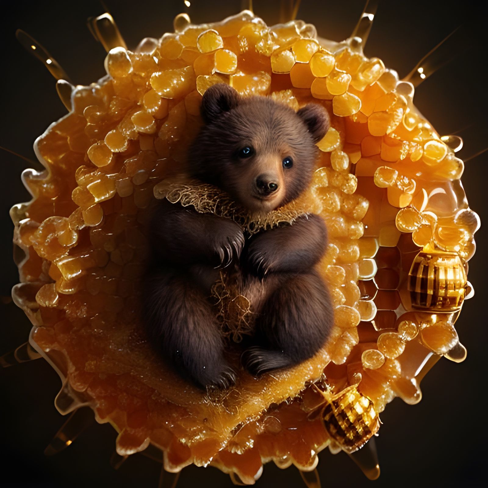 Honey Bear with Comb: Detailed Matte Painting