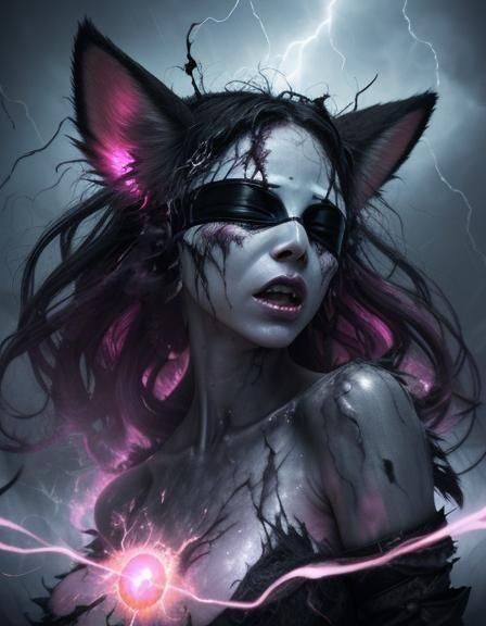 Black Fox with Flowing Hair in Vivid Detail