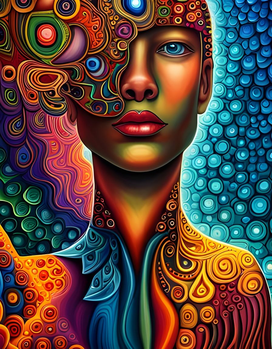 Vibrant Fractal Face in 3D Render Style