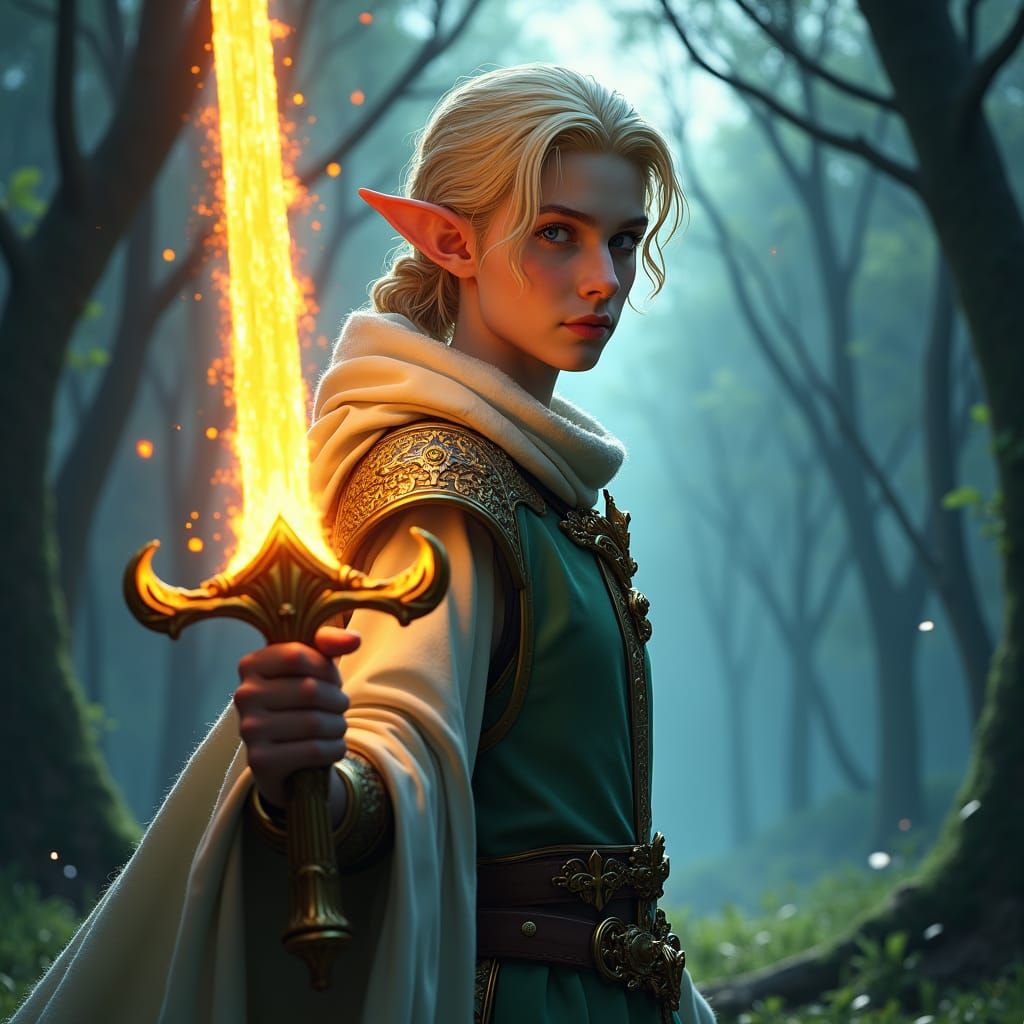 Fantasy Elf Lord with Blazing Sword