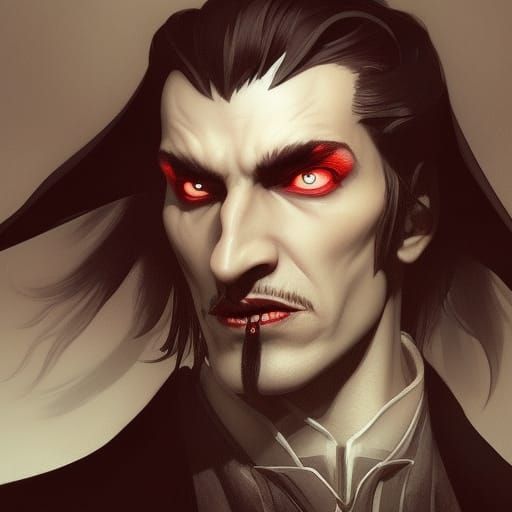 Detailed Portrait of Dracula in Art Nouveau Style