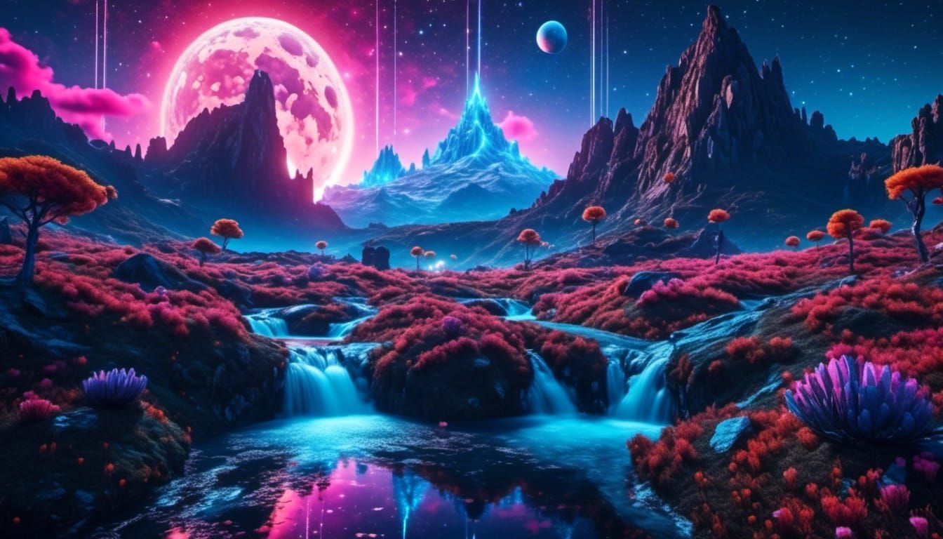 Alien Planet Landscape with Floating Island as Digital Art