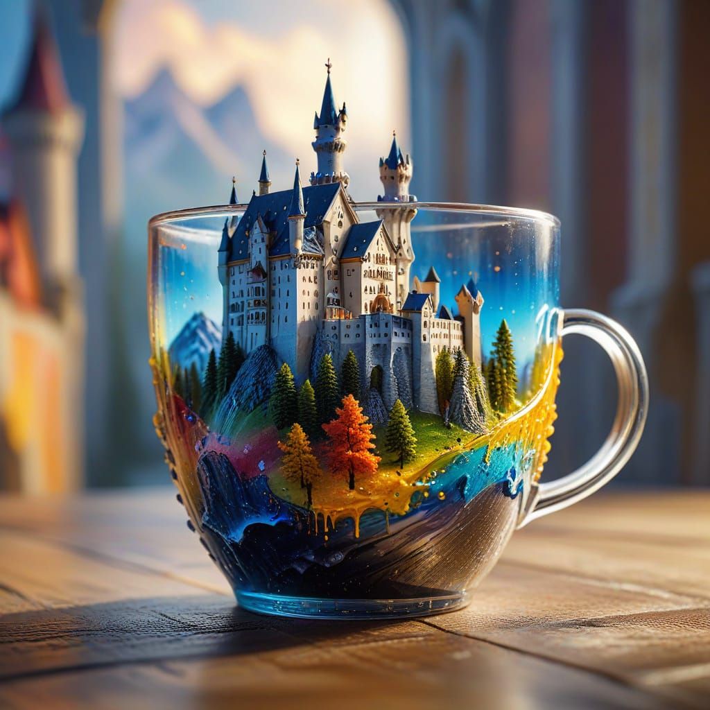 Miniature Neuschwanstein Castle in a Cup