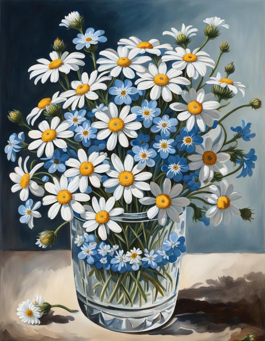 Ink Painting of Alpine Forget-Me-Nots Bouquet